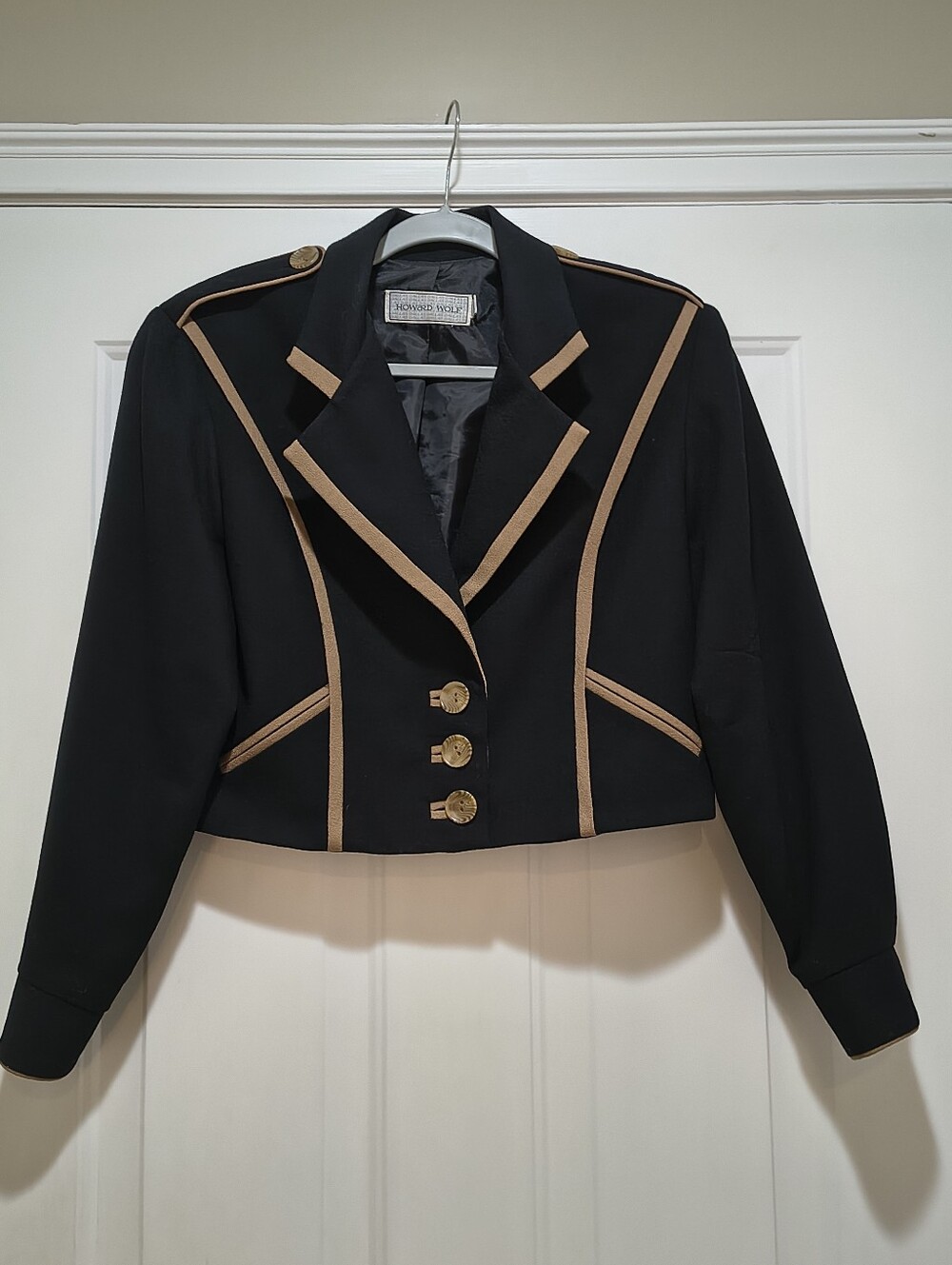 Vintage Howard Wolf Cropped Black Blazer Worsted Wool Lined Size